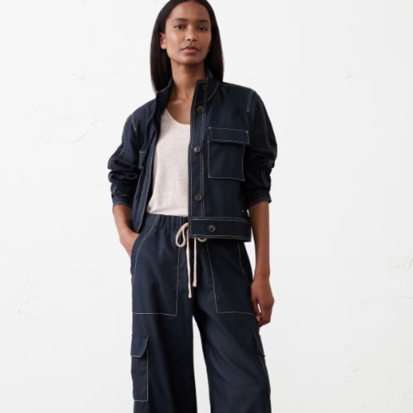 Banana Republic Navy Twill Crop Jacket, L,  GP1514 - Picture 3 of 6